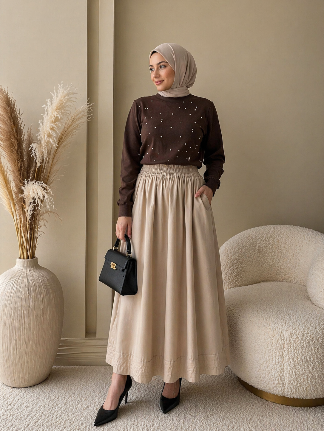 BELİ LASTİKLİ CEP DETAYLI POPLIN MAXI ETEK